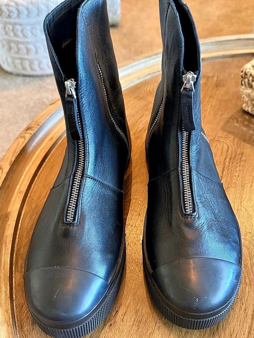 Marcella NYC Silas Black Leather Front-Zip Boots Size 11